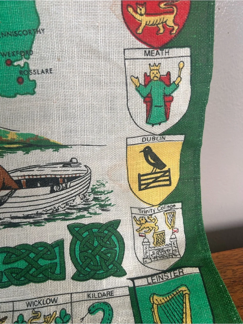 Vintage Fingal Irish Linen Map of Ireland Tea Towel w/Coat of Arms